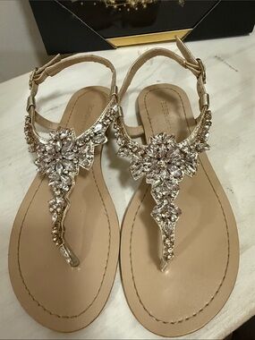 BCBGeneration Champagne Crystal T-Strap Sandals